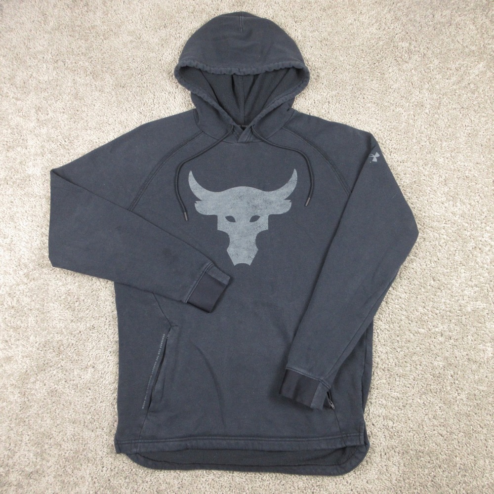 Under Armour Project Rock Sweater Mens Medium Black Pullover Hoodie Sweatshirt